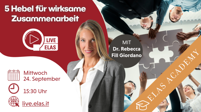 ELAS Academy - Webinar gratuito - "I 5 fattori chiave per una collaborazione efficace" ELAS Academy - Webinar gratuito - "I 5 fattori chiave per una collaborazione efficace"